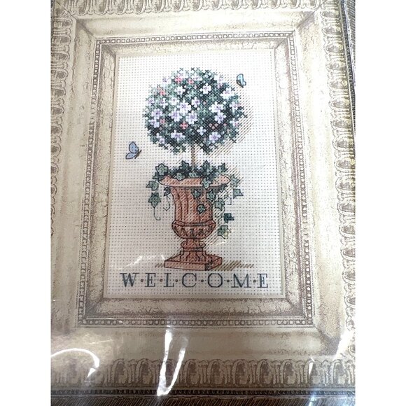 Dimensions Matted Accents Topiary Welcome Counted Cross Stitch Kit 8"x10" With M - Picture 1 of 5
